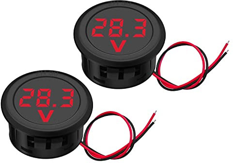 Hoembpn 2 Stücke 12V DC Voltmeter Wasserdichtes Digitalanzeige Voltmeter LED Anzeige Spannungsmesser für Auto Motorrad SUV ATV Marine(Rot)