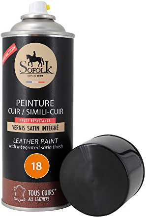 Sofolk - Lederfarbe mit integriertem Lack - Rückfärbung von beschädigtem, zerkratztem und verfärbtem Leder: Lenkrad, Autositz, Sofa, Schuhe, Jacke und Kleidung - Aerosol 400ml - 18-Orange