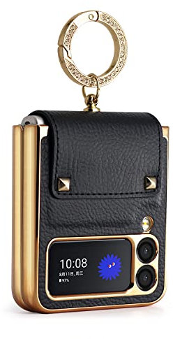 COQUE Hülle für Galaxy Z Flip 3,Schutzfolie Shell All-in-One Leder All-Inclusive Handyhülle mit Ringhalter,Faltbare Handyhülle für Samsung Galaxy Z Flip 3 5G-Schwarz