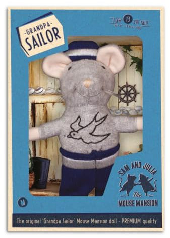 Sam & Julia - Kuscheltier Maus Opa Seemann – das Original aus der beliebten Kinderbuch-Reihe - 1/12 Größe für Standard-Puppenhaus - enthält: 1 Stofftier Maus 12cm - für Kinder jeden Alters