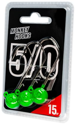 Monkey Lures Hook - 3 Jigköpfe, Größe/Gewicht/Farbe:Gr. 5/0 / 15g / Grün