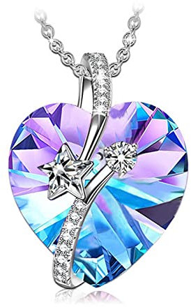 Yienate Collier Ras Du Cou en Argent avec Pendentif Coeur Cristal Papillon Violet - Je T'aime Pour Toujours Pierre De Naissance Charme Infinity Amour - Cadeau pour Femmes