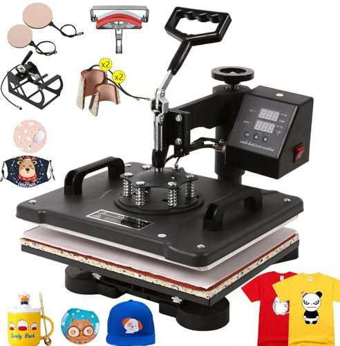 SDKEHUI Hitzepresse Heißpresse Maschine 38x38cm 8in1 Heat Press Machine Transferpresse 360 Grad Drehung Mulitifunktional Textilpresse für T-Shirts Becher Platten Kappe