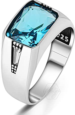 mysilverworld Türkischer Herrenring aus 925er Sterlingsilber mit Aquamarin-Stein