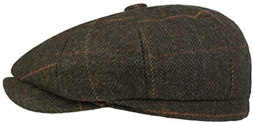 Lipodo Casquette Gavroche Herringbone Check Homme - a Carreaux avec Visiere, Doublure, Doublure Hiver Automne-Hiver - S (55-56 cm) Olive Fonce