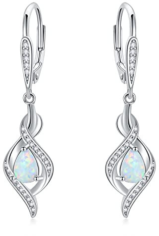 VONALA Opal Ohrringe Sterling Silber Weiß Opal Oktober Geburtsstein Anhänger Hängende Baumeln Tropfen Ohrringe Valentinstag Schmuck Geschenke für Damen Mädchen