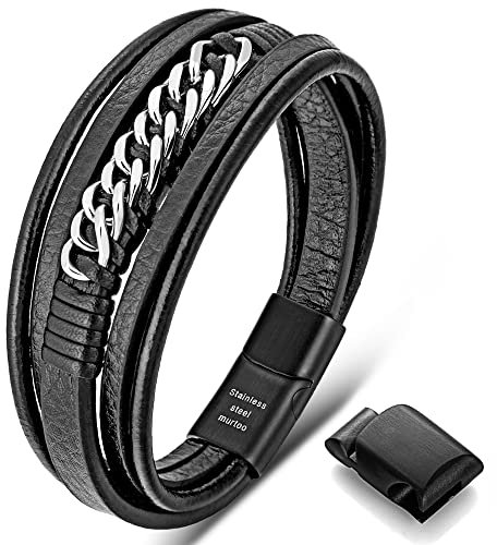 armband herren lederarmband herren leder armband für männer herren armband(shwarz,23cm)