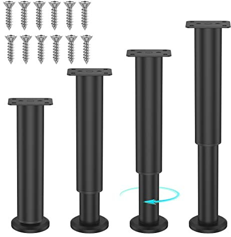 Jetcloud 4PCS Metal Adjustable Furniture Legs furniture support legs Table Leg 7.08-13inch Metal Furniture Support Feet Furniture Legs for Bed/Sofa/coffee/Cabinet/Couch/Dresser/Table(Black)