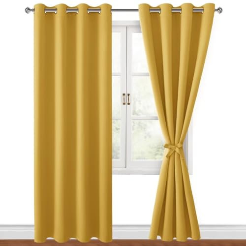 Hiasan Verdunklungsvorhänge Gardinen mit Ösen,Gelb Blickdicht Vorhänge,2 Stück,140 x 245 cm (Breite x Höhe),weiche Schiebevorhänge für Schlafzimmer,Wohnzimmer usw.