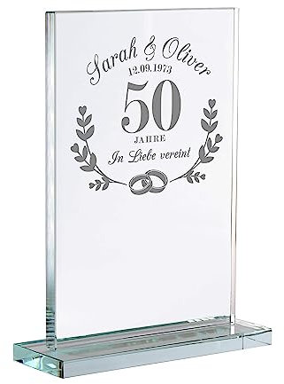 Glaspokal mit Gravur zur Goldhochzeit, Personalisierte Pokal Deko für Paare, Geschenke zur Goldhochzeit, Goldene Hochzeit Trophäe, Auszeichnung zum 50 Hochzeitstag, 50 Hochzeitstag Geschenk