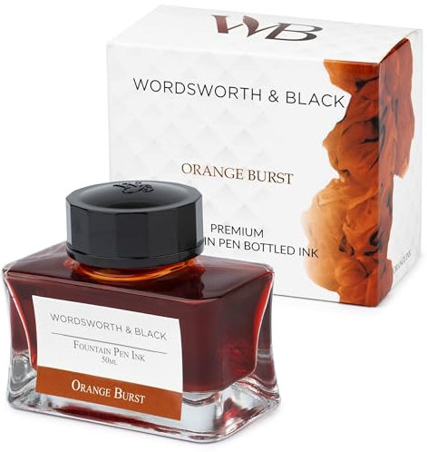 Wordsworth and Black Botella de tinta para pluma estilográfica (50 ml), [Naranja], Tinta embotellada Plumas estilográficas; Botella de diseño clásico Flujo suave 50 ml
