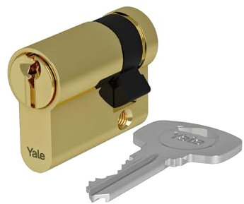 Yale 500 Plus Euro-Profilzylinder Halb 30 mm – Standard-Schutz, Messing poliert, 5 Schlüssel – Ideal für Garagen, Kellertüren, Nebeneingänge