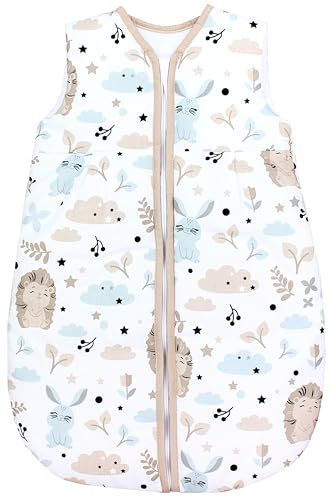 TupTam Schlafsack Baby - Wärmender Ganzjahresschlafsack 2.5 TOG, OEKO-TEX, Ärmellos, Farbe: Igel Hase Beige Mintgrün, Größe: 80-86