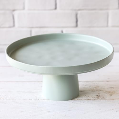 Home of Cake Plato para tartas con pie Puro mediano en color verde pastel mate, diámetro de 27 cm, soporte para tartas, soporte de cerámica para bodas, cumpleaños, fiestas