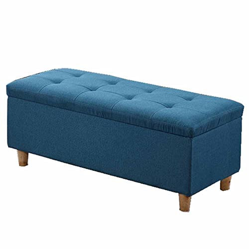 Brandschutz-Klapphocker mit Stauraum, 89,9 cm, rechteckiger Schuhwechselhocker, Schwammkissen aus Baumwollleinen, mit Stauraum, Spielzeugkiste, Rahmen aus massivem Holz, belastbar mit 150 kg