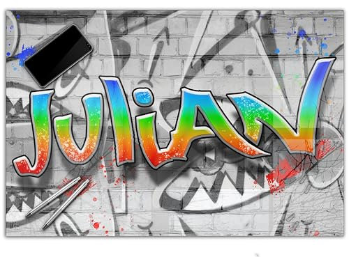 Gaming Schreibtischunterlage personalisiert mit Namen | wasserfeste Schreibunterlage, abwischbar, hochwertiges Acrylglas, Gamer Teenager Kunststoff | 60x40cm Graffiti bunt