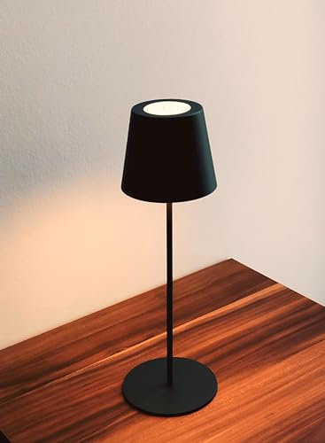Trango Anthrazit LED Tischlampe IP44 Spritzwassergeschützt 2017-03A kabellos & Touch stufenlos dimmbar 3 Watt warmweiß Schlafzimmer Garten Restaurant Bar Terrasse Camping Tischleuchte Akku aufladbar