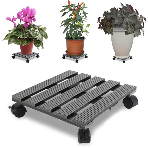 Jopassy 3X WPC Pflanzenroller 30x30CM, Blumenroller Tragkraft 80 KG, Rolluntersetzer mit Rollen, Rollbrett für den Innen- und Außenbereich, Kübelroller für Pflanzen, Blumentopf (Eckig Anthrazit)