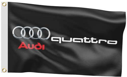 Jelpawn Flagge kompatibel mit Audi-Rennwagen, 150D Polyester/Messingösen, Vibrat-Farbe, HD-Druck, langlebiges Banner für Werkstatt, Männerhöhle, Garage, Außen- und Innendekoration
