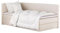 mybed. Boxspringbett Einzelbett Mitto Conti Twin Linke Seite Polsterbett mit Bettkasten Hellbeige 100x200 Bonnell-Matratze H2 und Topper Jugendbett Kinderbett