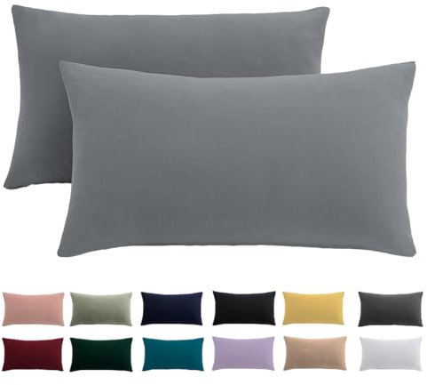 Kissenbezug 40 x 80 2er Set - Kopfkissenbezug 40x80 Grau Für Kissen 100% Mikrofaser Kissenhülle Bügelfrei & Knitterfrei mit Reißverschluss