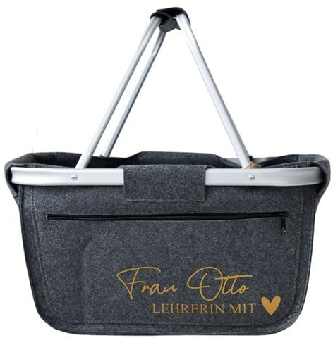 Geschenk für die Lehrerin mit Herz und Namen | Geschenkidee zum Abschied für die beste Lehrerin | Einkaufskorb aus Filz personalisiert | Abschiedsgeschenk Grundschule | Lieblingslehrerin | Schule