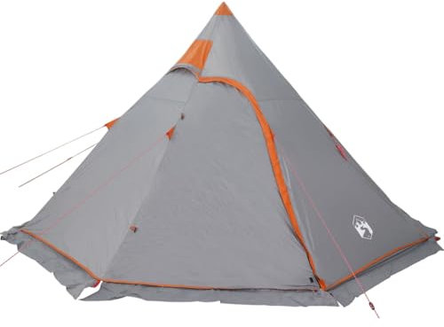 vidaXL Tipi Campingzelt, Familienzelt mit Stangen Heringen Abspannseilen, Tipi Zelt für 5 Personen, Gruppenzelt Trekkingzelt, Grau 185T Polyester