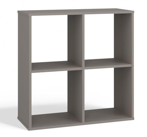 CDF Bücherregal Lehm (grau) – Regal für Bücher, Spielzeug – möbel ideal für Wohnzimmer, Kinderzimmer oder Jugendzimmer – standregal Malax 2x2