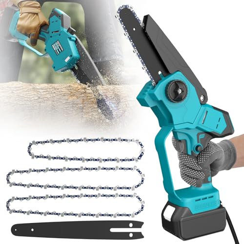 Ecarke 6 & 8 Zoll 2-in-1 Akku-Kettensäge für Makita 18V Akku, 1200W Bürstenloser Motor, 21000 U/min, Kettengeschwindigkeit 7 m/s, Automatische Ölpumpe, Inkl. 6- und 8-Zoll-Ersatzkette (Ohne Akku)