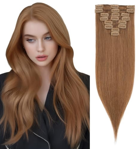 Rich Choices Clip in Extensions Echthaar 8 Stück Clip Extensions 25cm #6 Hellbraun Haarverlängerung Echthaar Remy Seidig Gerade Invisible Clip ins Haar Extensions Natürlich - Dünne Tressen