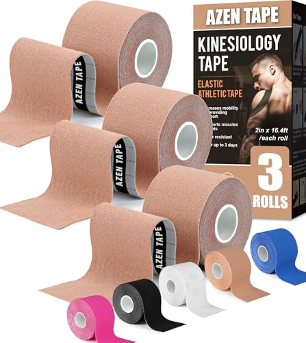 3 Rollen Wasserdichtes Kinesiologie Tape, Kinetic Tape für Sport, Gewichtheben, Muskelzerrungsentlastung und Gelenkunterstützung (Haut)