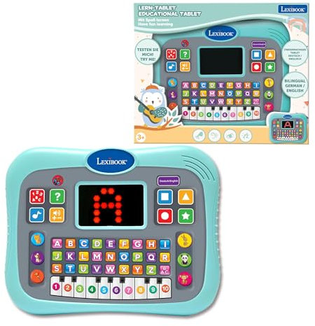 Lexibook, Lern-Tablet, Zweisprachig ENGLISCH/DEUTSCH, Sprechendes Tablet mit Bildschirm zum Lernen des Alphabets, der Zahlen und Tiere, Klavier- und interaktive Quiz-Modi, Blau, JCPAD007i3