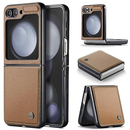 Rerzoiro for Samsung Galaxy Z Flip 5 Case, Premium PU Leather Case Anti Scratch Slim Phone Shockproof Protective Phone Cover for Samsung Galaxy Z Flip5, Brown