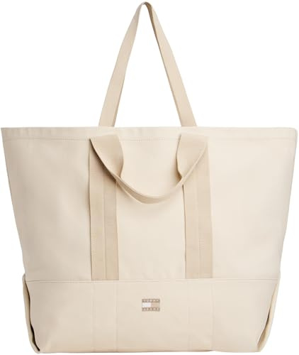 Tommy Jeans Damen Tote Bag Tasche Edition Canvas Groß, Elfenbein (Newsprint), Einheitsgröße