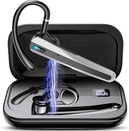 Auricolare Bluetooth, 120 Ore Conversazione Auricolari Bluetooth 5.3, Cuffie Wireless Bluetooth con Microfono Antirumore, Cuffiette Senza fili con Gancio Girevole per Guida/Lavoro/Business, Rosa
