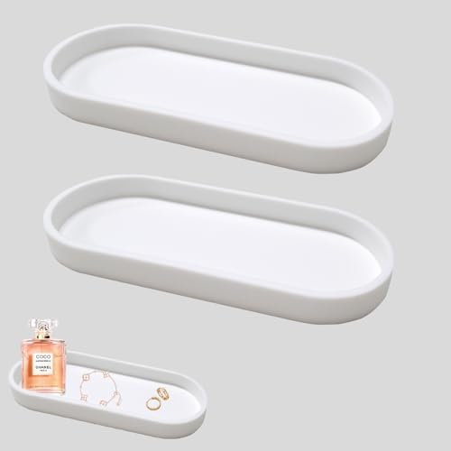 XINSUO 2 Stück Badezimmer Tablett, Dekotablett Deko Tablett,Schminktisch Tablett (Weißer, Oval, 25L*11W*2H cm)
