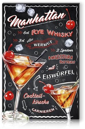 Cocktail Rezepte 20x30cm Alu Schild Deko Metallschild Dekoration für Bar Theke Pub Küche Cafe Geburtstag Geschenk Rezept RV003 (06 Manhattan)
