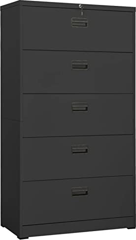 Aktenschrank aus Stahl mit Schloss, robuster Metallschrank, 90 x 46 x 164 cm, Anthrazit, Kommode Beistelltisch