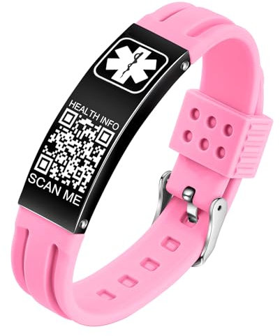 Theluckytag Medizinische Armbänder für Männer und Frauen mit QR-Code, medizinische Notfall-ID-Armbänder für Sport, Reisen, wasserdichtes Silikon-Armband für Handgelenke bis zu 20,3 cm – mehr Platz