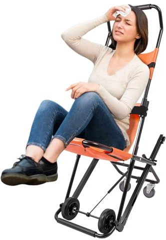 HuKaiL EMS-Treppenstuhl, Treppensteiger Rollstuhl Faltbare Alu mit 180kg Tragkraft, Multifunktional Notfall-Treppensteigrollstuhl für Pflegeheimen, Feuerwehren, Rettungsdiensten, 83*48*156cm, Orange