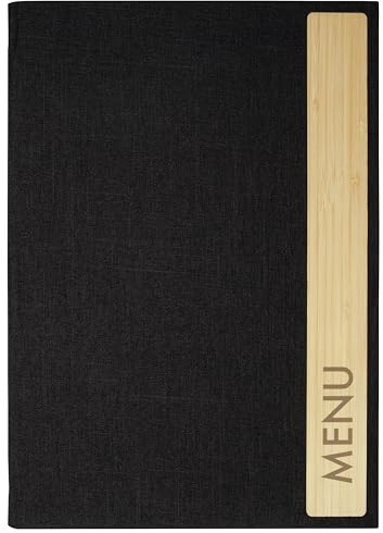 SIGEL Menu Cover 24 x 34 cm | SM220, Bamboo, 2 pockets for 8 sheets, elastic binding, dark grey/beige