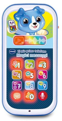 VTech Mein erstes Telefon – Magische blaue Nachrichten, interaktives Telefon für Kinder, lernen Sie die Zahlen und das Alphabet, Babyspiel mit 10 leuchtenden Tasten, italienische Sprache, Batterien im