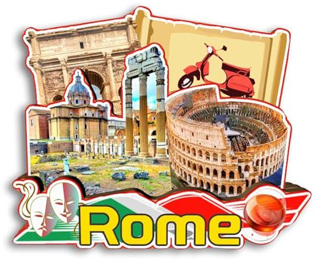 Quwsne Kühlschrankmagnet Rom Italien Kühlschrankmagnet Stadt Reise Souvenirs Touristengeschenke 3D klassische Sehenswürdigkeiten handgefertigt Handwerk Heimdekoration -3613