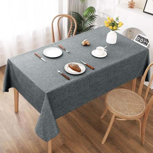 AooHome Tischdecke Abwaschbar, Grau Tischdecken 140x280cm Leinen-Optik Tischtuch aus Polyester Wasserabweisend mit Lotuseffekt, Dauerhaft Kratzfest für Wohnzimmer, Esszimmer, Balkon, Garten