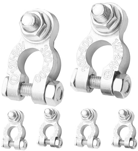 6 Pcs Battery Terminals, Battery Terminal Connectors Aluminum Alloy Battery Clamps 12V/24V Universal Heavy Duty Stud Type Clamp Positive Negative for Marine Motorcycles Car