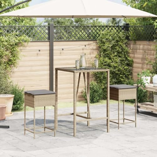 HEFZGDB Garten-Barhocker mit Kissen 2 STK. Beige Poly Rattan Balkon Lounge Gartenstühle Gartenstuhl Gartensessel für Parks Innenhof Terrasse Garten