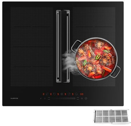 Klarstein Chef-Fusion Induktionskochfeld Mit Dunstabzug - 60 cm, 600 m³/h, 6400 W, Flexzone, Energieeffizienz A, Touch-Bedienung, Platzsparend