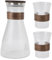 Carafe Set, 1600ml 300ml Anti Scald Wooden Circle Bedside Carafe with Lid and 2 Glass Cup Set Heatproof Coldproof High Borosilicate Glass Pitcher and Cup for Coffee