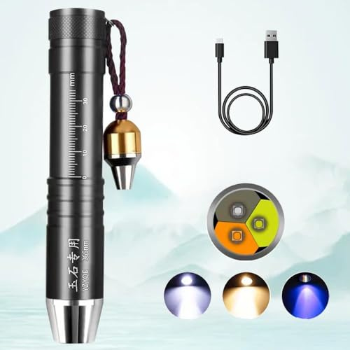 YZYOE LED tre fonti di luce ricaricabile giada valutazione torcia, lampada penna identificazione gioielli, Luce rilevamento di pietre preziose di cristallo, rilevatore raggi ultravioletti 365nm.
