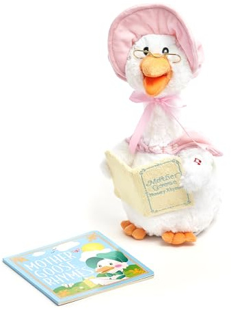 Cuddle Barn - Mother Goose Read-Along (Rose) | Peluche Oiseau animé avec Mouvement de Bouche récite 7 comptines, livré avec Livre de Bord, 35,6 cm